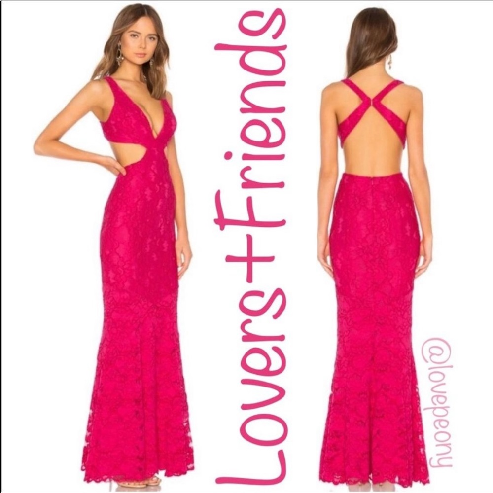 lover and friends pink lace gown from revolve